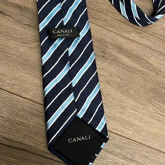 Canali Silk Blend Blue Stripes Woven Tie - Picture 3 of 5